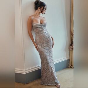 House of CB AZZURRA Ice Blue Lace Godet Gown